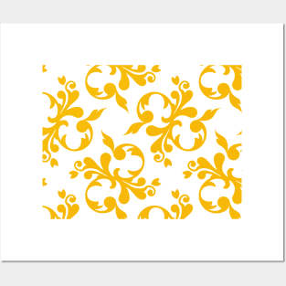 Mustard Yellow Abstract Victorian Flower Pattern Posters and Art